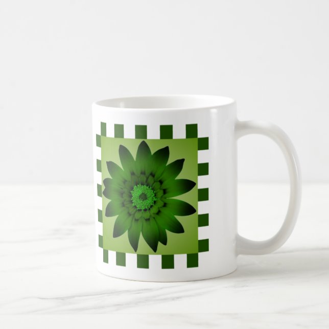 Olive Green Daisy Flower, Pattern Stripes - Mug (Right)