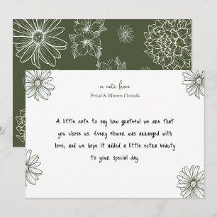 Olive Green Daisy Thank You Card Note