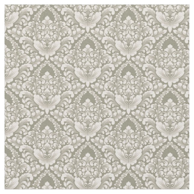 Olive Green Damask Fabric (Close Up)