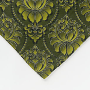 Olive Green Damask Pattern Fleece Blanket
