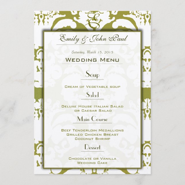 Olive Green Damask Wedding Program (Back)