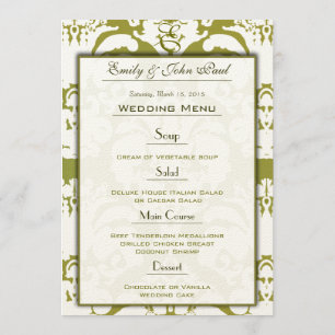 Olive Green Damask Wedding Program