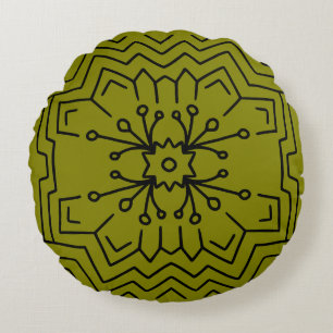 Olive green deco round cushion