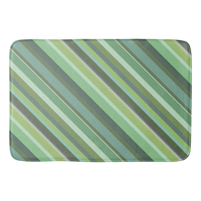 Olive green diagonal stripes bath mat (Front)