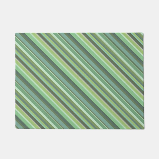 Olive green diagonal stripes doormat (Front)