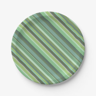 Olive green diagonal stripes paper plate