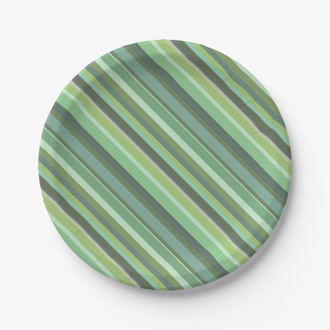 Olive green diagonal stripes paper plate (Front)