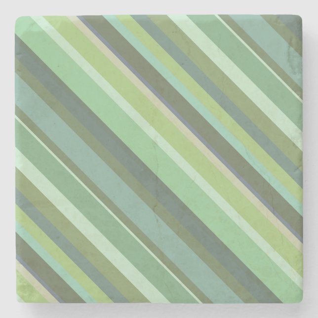 Olive green diagonal stripes stone coaster (Front)