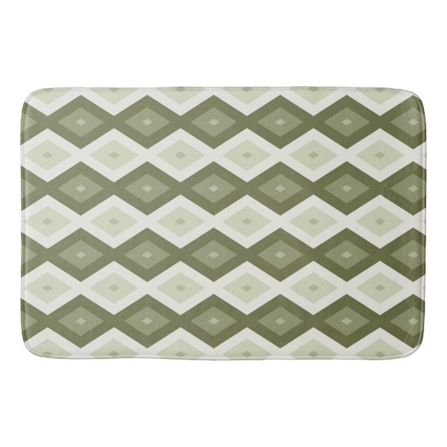Olive green diamond pattern bath mat (Front)