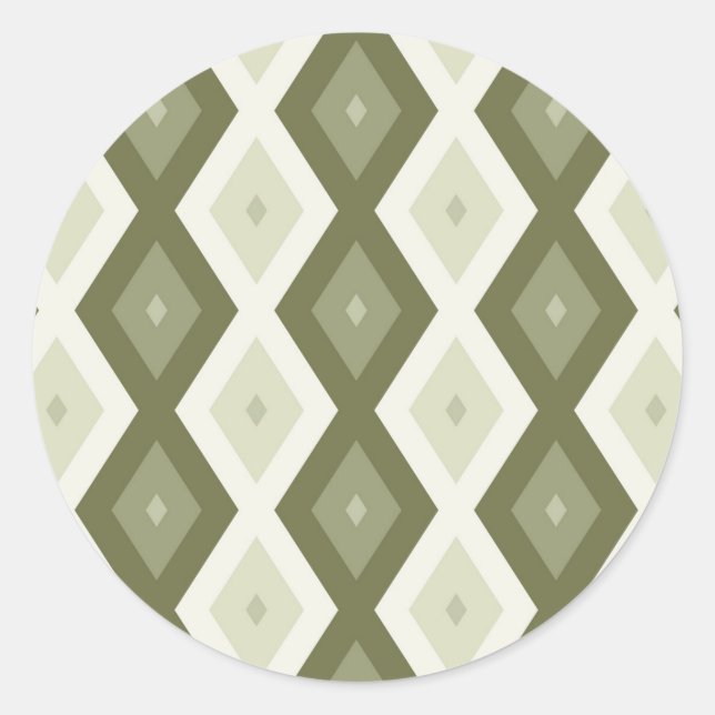 Olive green diamond pattern classic round sticker (Front)
