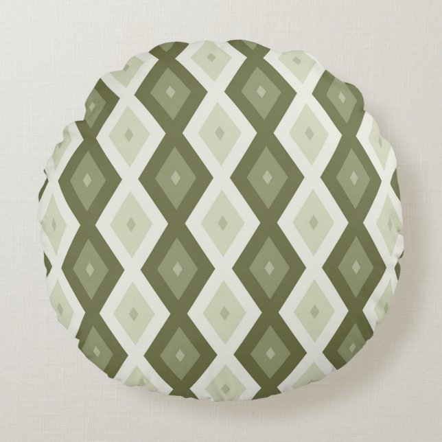 Olive green diamond pattern round cushion (Front)