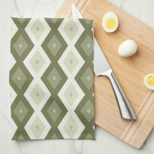 Olive green diamond pattern tea towel