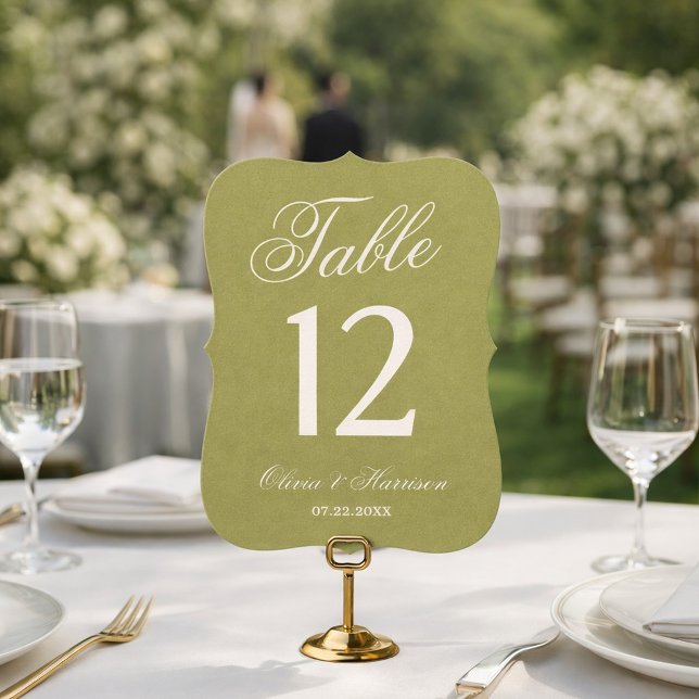 Olive Green Die Cut Wedding Table Number (Creator Uploaded)
