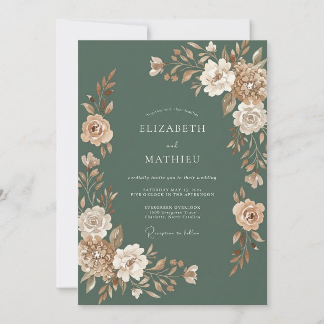 Olive Green Earthy Autumn Wedding Invitation (Front)