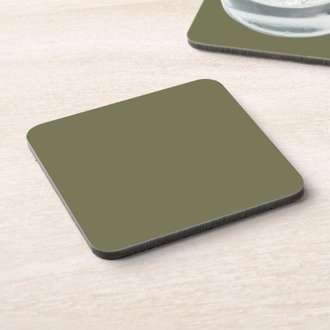 Olive Green Earthy Solid Colour Print Coaster (Left Side)