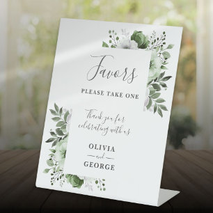 Olive Green Elegant Country Floral Wedding Favours Pedestal Sign