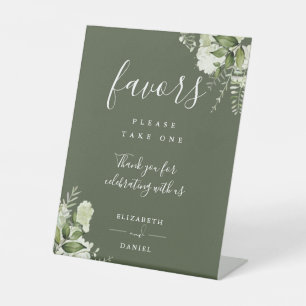 Olive Green Elegant Floral Greenery Favors Pedestal Sign