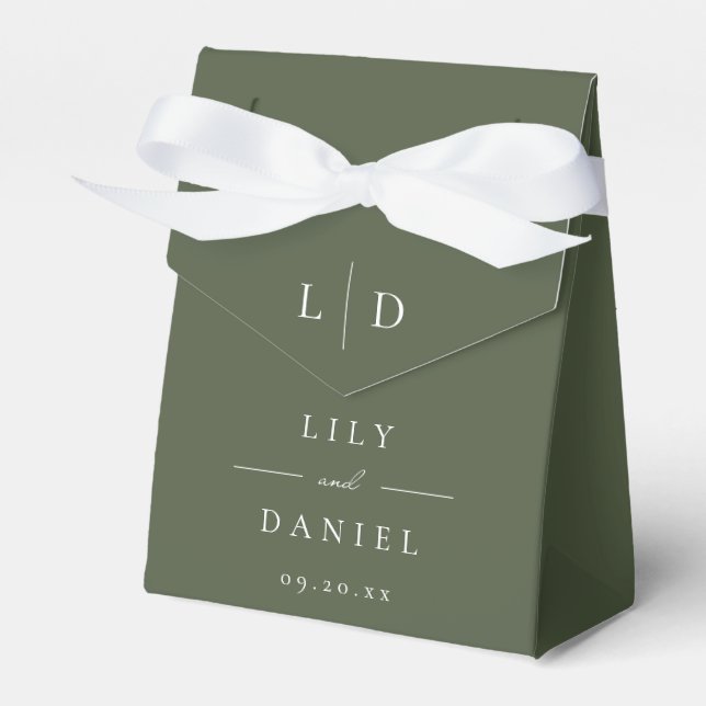 Olive Green Elegant Minimalist Monogram Wedding  Favour Box (Front Side)