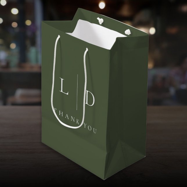 Olive Green Elegant Minimalist Monogram Wedding Medium Gift Bag (Olive Green Elegant Minimalist Monogram Wedding Medium Gift Bag)