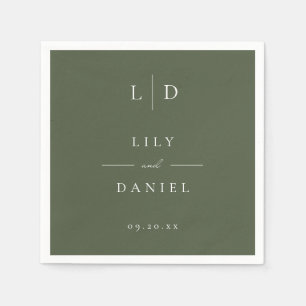 Olive Green Elegant Minimalist Monogram Wedding Napkin