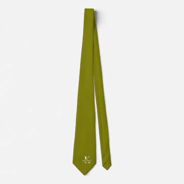 Olive Green Elegant Monogram + Name Tie (Front)