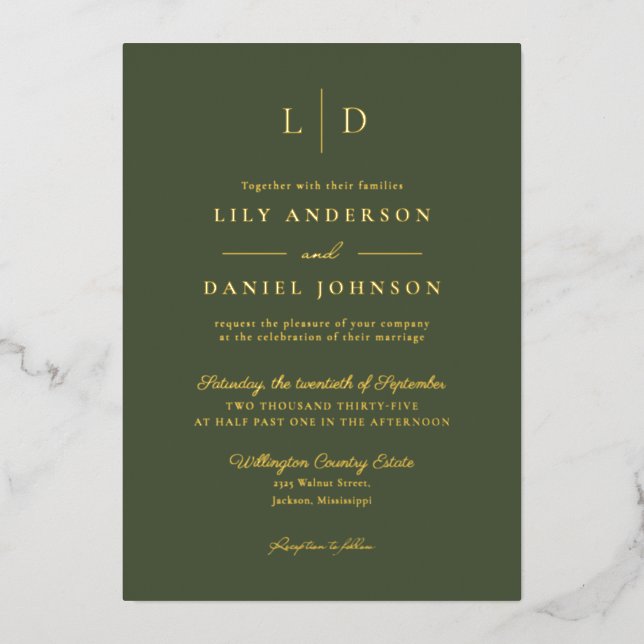 Olive Green Elegant Monogram QR Code Wedding Gold (Front)