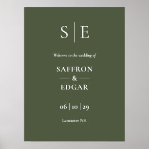 Olive Green Elegant Monogram Wedding Welcome Sign