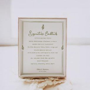 Olive Green Elegant Signature Cocktails Sign