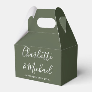 Olive Green Elegant Signature Script Wedding Favour Box