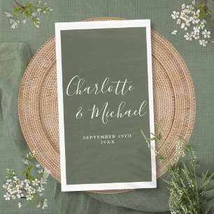 Olive Green Elegant Signature Script Wedding Napkin