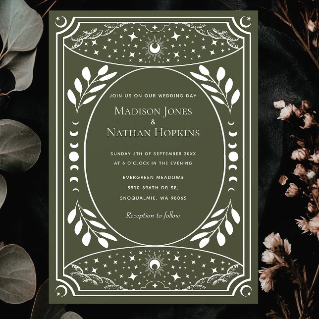 Olive Green Elegant Tarot Card Wedding Invite (Creator Uploaded)