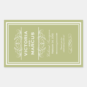 Olive Green Elegant Wedding Monogram Wine Bottle Rectangular Sticker