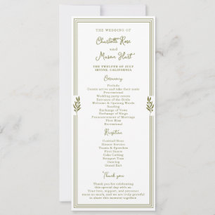 Olive Green Elegant Wedding Program Card