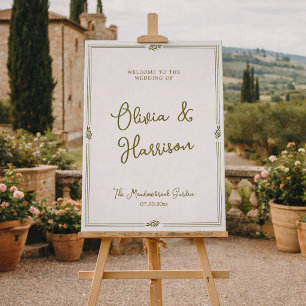 Olive Green Elegant Wedding Welcome Sign