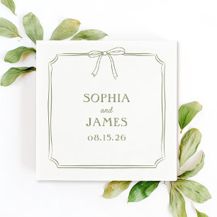 Olive Green Elegant Whimsical Simple Bow Wedding Napkin