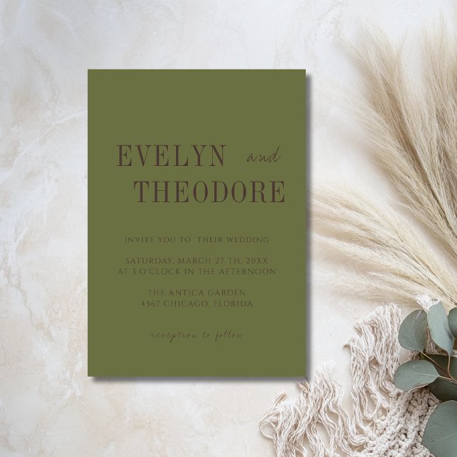 Olive Green & Espresso Minimalist Simple Wedding Invitation (Creator Uploaded)