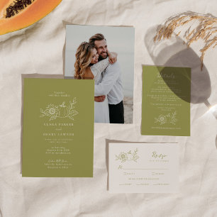 Olive Green Fall Pumpkin Sunflower Wedding Photo Invitation