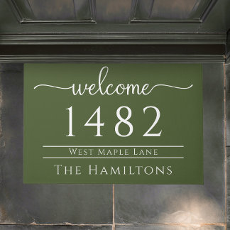 Olive green family name personalised address  doormat