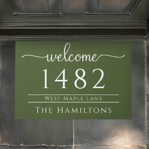 Olive green family name personalized address  doormat