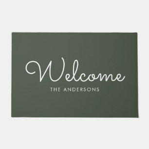 Olive Green Fancy Script "Welcome" Personalised Doormat