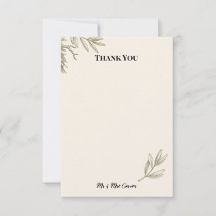 Olive Green Fern Botanical Wedding Thank You Card