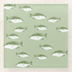 Olive green fish glass coaster