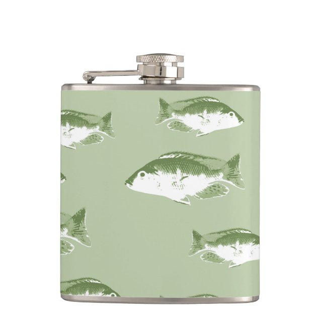 Olive green fish hip flask (Front)