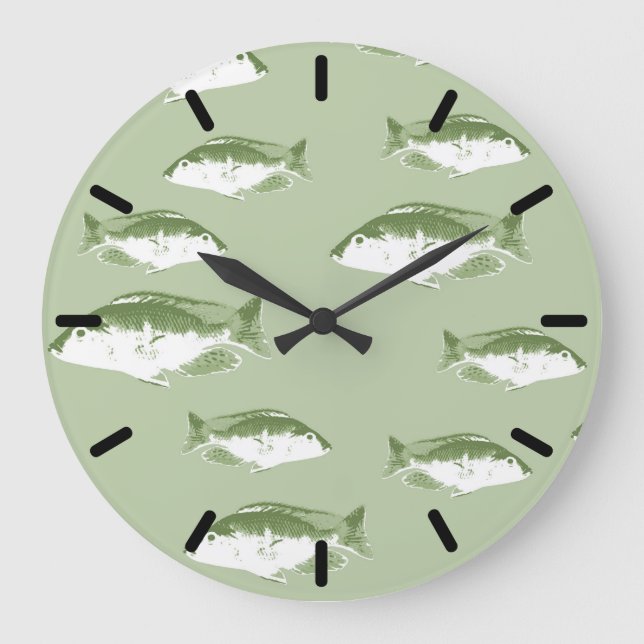 Olive green fish large clock (Front)