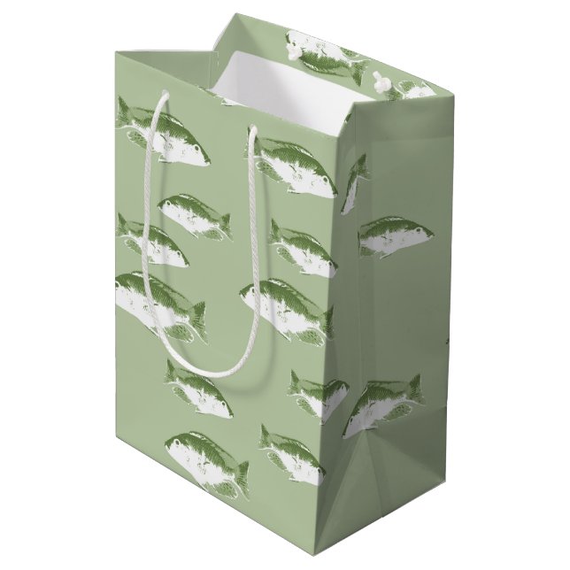 Olive green fish medium gift bag (Back Angled)