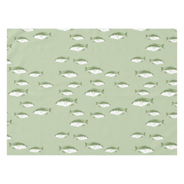 Olive green fish tablecloth (Front (Horizontal))