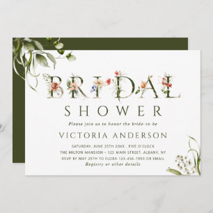 Olive Green Floral Botanical Letter Bridal Shower Invitation