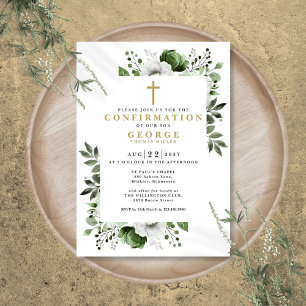Olive Green Floral Botanical Modern Confirmation Invitation