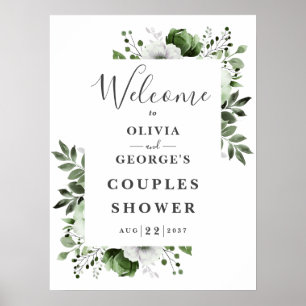 Olive Green Floral Couples Shower Welcome Sign