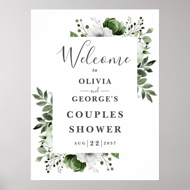Olive Green Floral Couples Shower Welcome Sign (Front)